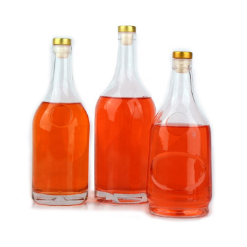 Wholesale empty new 750ml 1000ml clear round glass vodka bottle wine liquor bottle with rubber cork stopper